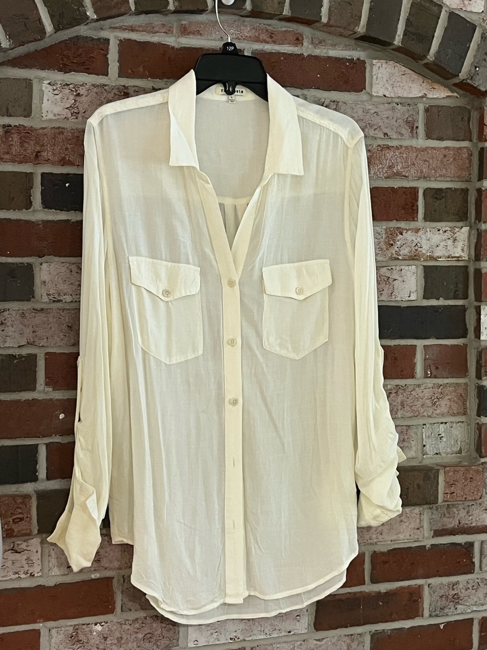 RAG POETS Cream Button-Front Lightweight Semi Sheer Rayon Blouse